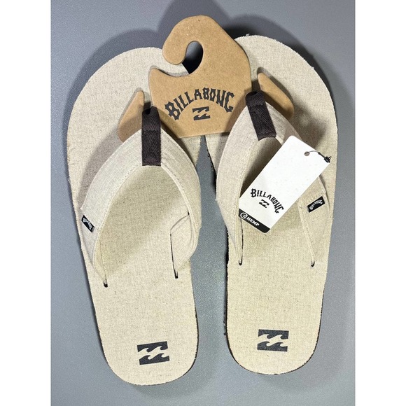 Billabong Overhead Hemp Flip Flop Mens Size 11 Sandal MSRP $36 Tan Beige New NWT - Picture 1 of 6